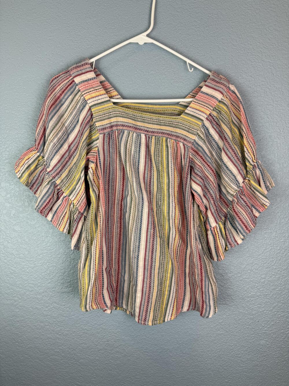 Beachlunchlounge Collection Top Womens XS Striped Ruffle Sleeve Boho Blouse